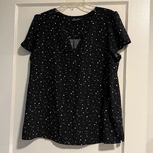 Hilary Radley Black Top with White heart pattern